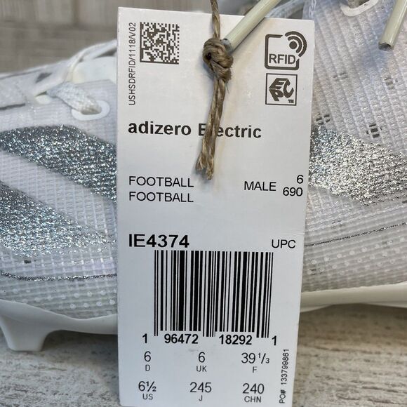 Adidas Adizero Electric Men Sz 6.5 White Silver Metallic IE4374 Football Cleats - Picture 6 of 7